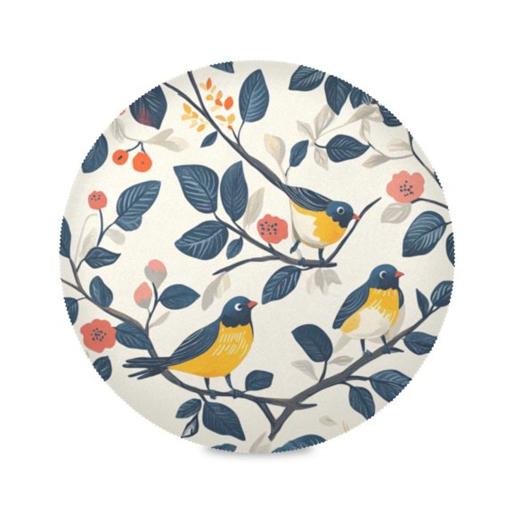 Round Plate Mat 15.4x15.4 Inchesx4 Placemat Table Mat Kitchen Mat Coffee Mat Fabric Thick, Strong Wear-Resistant, Heat Resistance Lovely Colorful Birds4