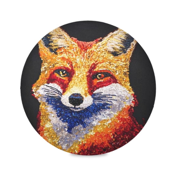 Round Plate Mat 15.4x15.4 Inchesx4 Placemat Table Mat Kitchen Mat Coffee Mat Fabric Thick, Strong Wear-Resistant, Heat Resistance Red Sequined Fox