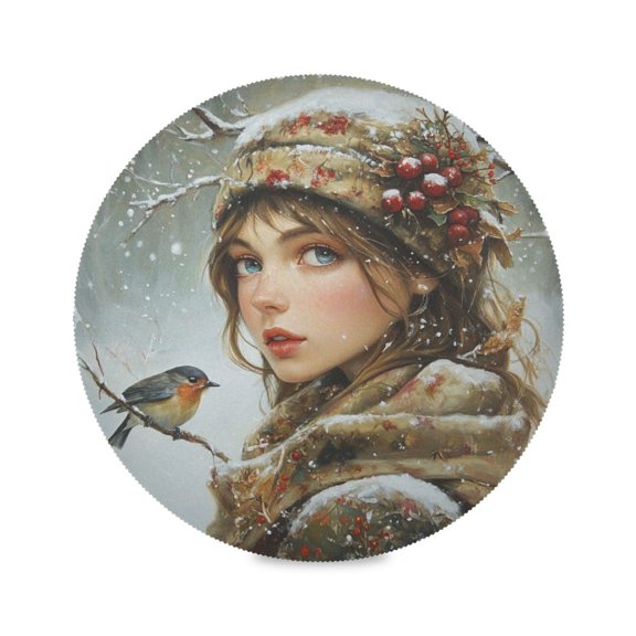 Round Plate Mat 15.4x15.4 Inchesx6 Placemat Table Mat Kitchen Mat Coffee Mat Fabric Thick, Strong Wear-Resistant, Heat Resistance A Winter Beauty
