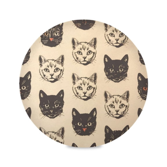 Round Plate Mat 15.4x15.4 Inchesx6 Placemat Table Mat Kitchen Mat Coffee Mat Fabric Thick, Strong Wear-Resistant, Heat Resistance Black Cat