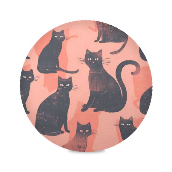 Round Plate Mat 15.4x15.4 Inchesx6 Placemat Table Mat Kitchen Mat Coffee Mat Fabric Thick, Strong Wear-Resistant, Heat Resistance Black Cat