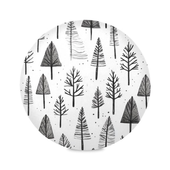 Round Plate Mat 15.4x15.4 Inchesx6 Placemat Table Mat Kitchen Mat Coffee Mat Fabric Thick, Strong Wear-Resistant, Heat Resistance Cartoon Black Pretty Little Tree