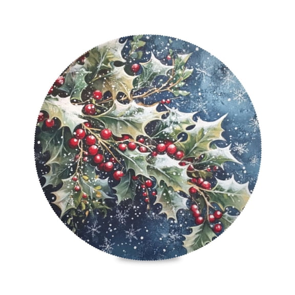 Round Plate Mat 15.4x15.4 Inchesx6 Placemat Table Mat Kitchen Mat Coffee Mat Fabric Thick, Strong Wear-Resistant, Heat Resistance Lovely Holly and Mistletoe