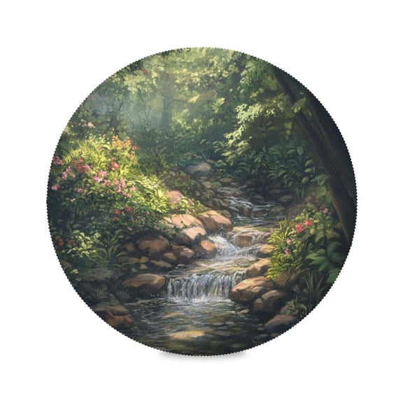 Round Plate Mat 15.4x15.4 Inchesx6 Placemat Table Mat Kitchen Mat Coffee Mat Fabric Thick, Strong Wear-Resistant, Heat Resistance Pretty Green Stream