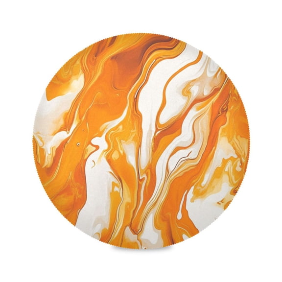Round Plate Mat 15.4x15.4 Inchesx6 Placemat Table Mat Kitchen Mat Coffee Mat Fabric Thick, Strong Wear-Resistant, Heat Resistance Pretty Orange Marble