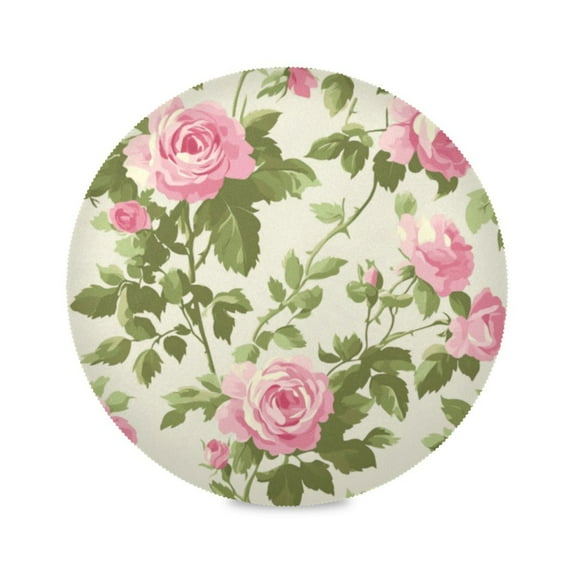 Round Plate Mat 15.4x15.4 Inchesx6 Placemat Table Mat Kitchen Mat Coffee Mat Fabric Thick, Strong Wear-Resistant, Heat Resistance Pretty Pink Rose
