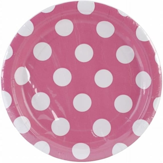 Round Plates 7 in. 8- Pkg-Hot Pink Decorative Dots