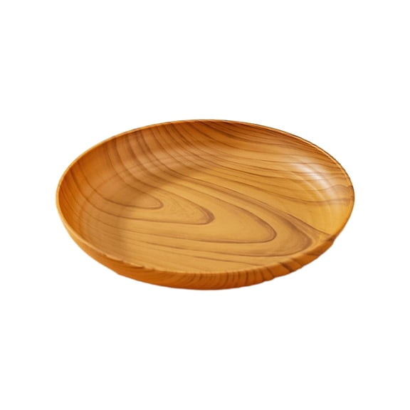 Round Platter, Durable Imitation Wood Grain Plastic Plates Serving Tray for Holding Fruit, Bread, Cheese, Nut, Coffee, Tea, Storage Trays Saucer for Home & Coffee Shops, 1Pc(Brown,7.8x7.8")