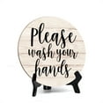 thumbnail image 1 of Round Please Wash Your Hands, Light Wood Color Bathroom Table Sign with Acrylic Easel, 1 of 3