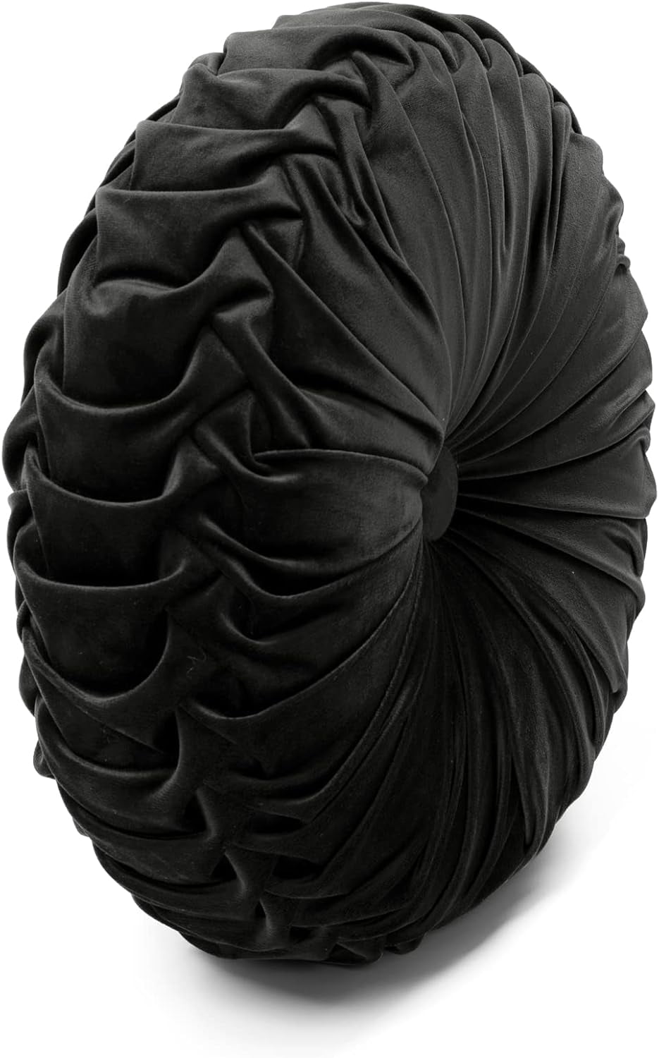 Round Pleated Soft Velvet Decorative Throw Pillow, 1 Count, 15" Diameter, Black - Plush Round Pillow, Seat Cushion, Decorative Pillows for Bed, Couch, Or Chair (Pack of 2)