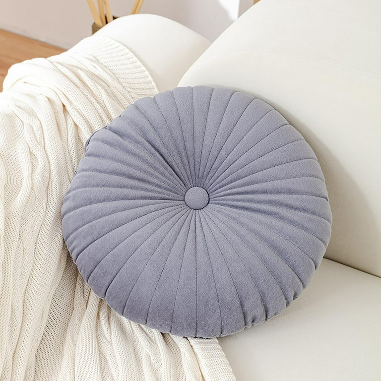TRRAPLE Round Velvet Throw Pillows - Pumpkin Pleated Design, 13x4 Inches, For Sofa Bed Decor