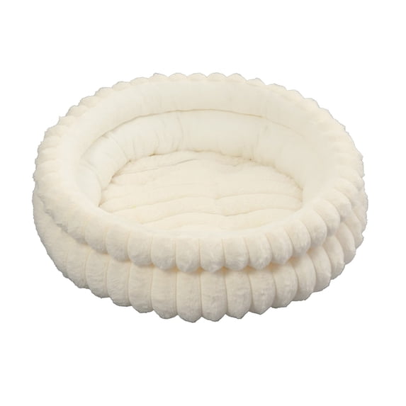 Round Plush Cat Bed with Soft Flock Material, Detachable Inner Cushion, Reinforced Stitching, Non-Slip Grips, Comfortable Nest for Cats and Small Dogs, Easy Care