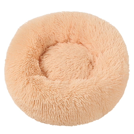 Round Plush Pet Bed Pad, Fluffy Warm Sleeping Cushion, Soft Breathable Mat for Small Cats Dogs Indoor Sofa Floor Use Beige 15in