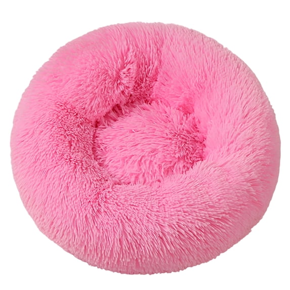 Round Plush Pet Bed Pad, Pink Fluffy Warm Sleeping Cushion, Soft Breathable Mat for Small Cats Dogs Indoor Sofa Floor Use 15in