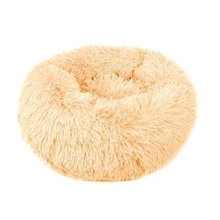Round Plush Pet Bed for Dogs & Cats,Fluffy Soft Warm Calming Dog Bed Sleeping Kennel Nest,23.6 x 23.6 x 8"