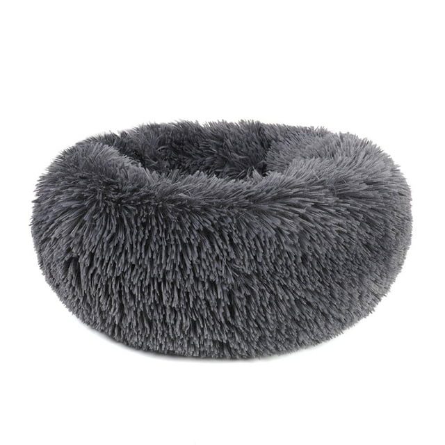 Round Plush Pet Bed for Dogs & Cats,Fluffy Soft Warm Calming Dog Bed Sleeping Kennel Nest,23.6 x 23.6 x 8"