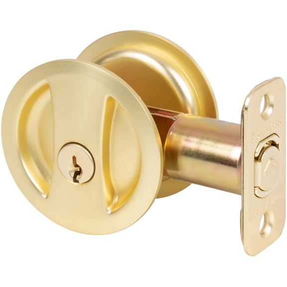 Stone Harbor Hardware Round Pocket Door Lock, Entry Function, 2-3/8" Backset, Satin Brass