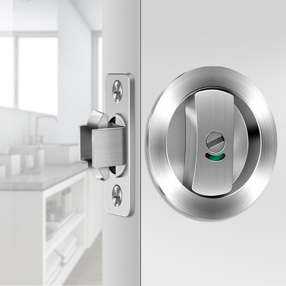 Round Pocket Door Lock Set Thickened Zinc Alloy Sliding Pocket Door Lock Hardware Kit Brushed Silver Durable Pocket Doors Latch for Bathroom Sliding Doors