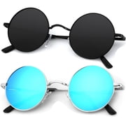 KALIYADI Round Polarized Sunglasses for Men Women Retro Metal Hippie Circle Style Sun Glasses 2 Pack