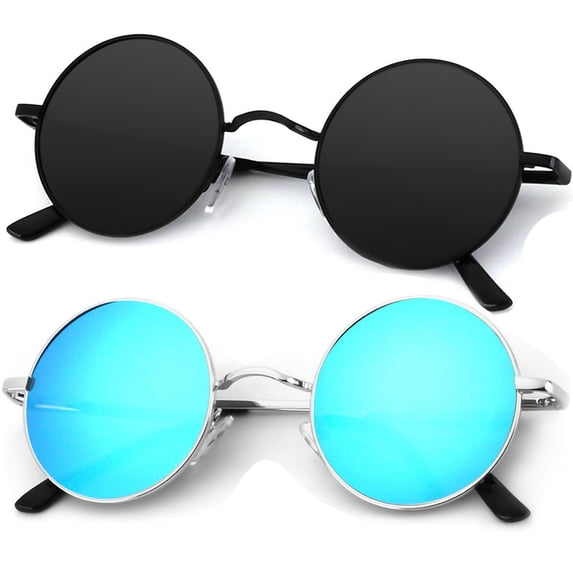 Round Polarized Sunglasses for Men Women Retro Metal Hippie Circle Style Sun Glasses
