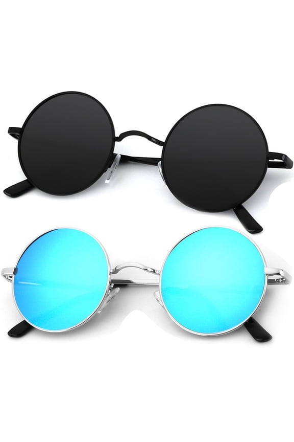 Round Polarized Sunglasses for Men Women Retro Metal Hippie Circle Style Sun Glasses