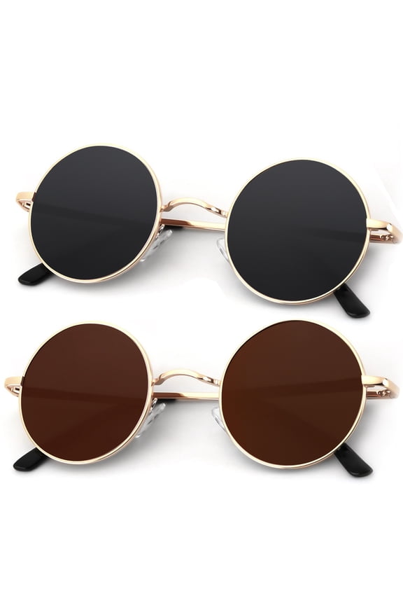 Polarized Round Sunglasses for Women Men Retro Metal Hippie Sun Glasses Circle Style