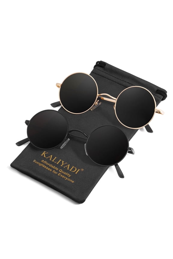 Round Polarized Sunglasses for Men Women Retro Metal Hippie Circle Style Sun Glasses UV Protection 2pack