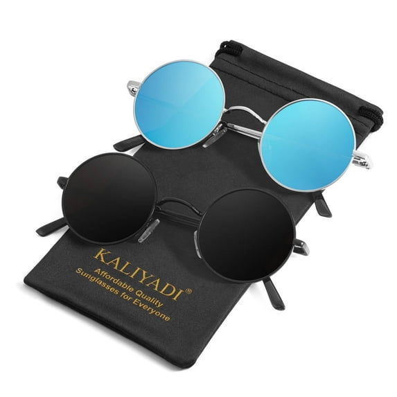 Round Polarized Sunglasses for Men Women Retro Metal Hippie Circle Style Sun Glasses UV Protection 2pack