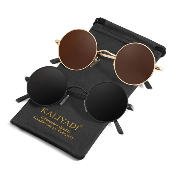 Round Polarized Sunglasses for Men Women Retro Metal Hippie Circle Style Sun Glasses UV Protection 2pack