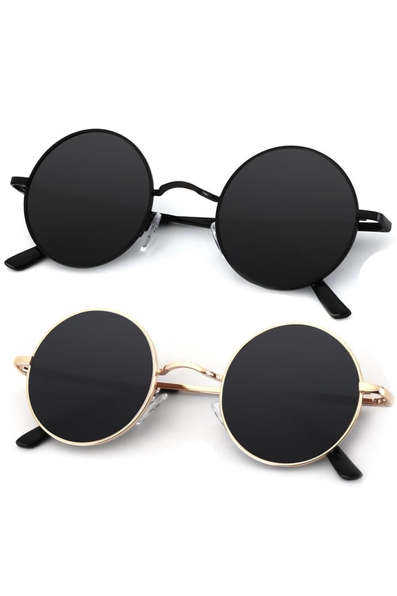 Round Polarized Sunglasses for Men Women Retro Metal Hippie Circle Style Sun Glasses