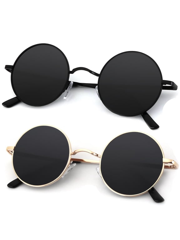 Round Polarized Sunglasses for Men Women Retro Metal Hippie Circle Style Sun Glasses