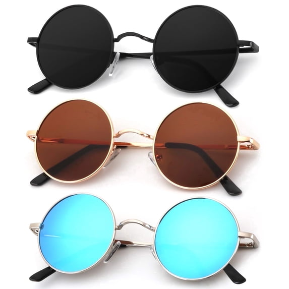 Round Polarized Sunglasses for Men Women Retro Metal Hippie Circle Style Sun Glasses UV Protection 3pack