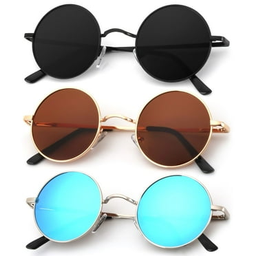 Round Polarized Sunglasses for Men Women Retro Metal Hippie Circle Style Sun Glasses UV Protection 3pack