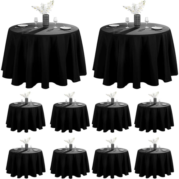 Round Polyester Tablecloth 132 Inch Diameter 10 Pack Black