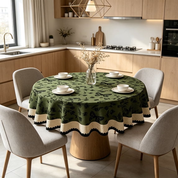 Round Polyester Tablecloth – 39in Stain Resistant Coffee Table Cover for Home Decor,Green