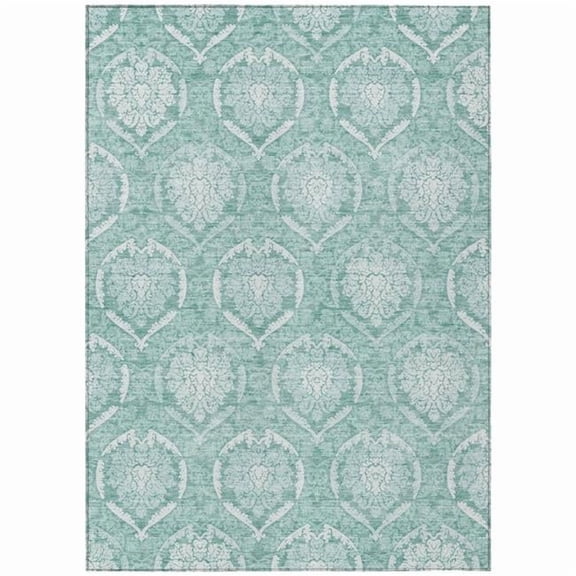 HomeRoots 587773 8 x 10 ft. Medallion Washable Indoor & Outdoor Rectangle Area Rug, Turquoise, Teal Blue & Ivory