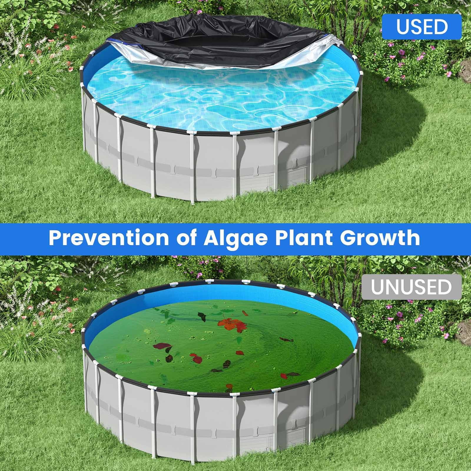Free Shipping 15 Ft Round Pool Cover Solar Covers for Above Ground Pools Summer Pool Cover Protector with Pool Cover Accessories PE Tarp Ideal for Waterproof and Dustproof Black Walmart