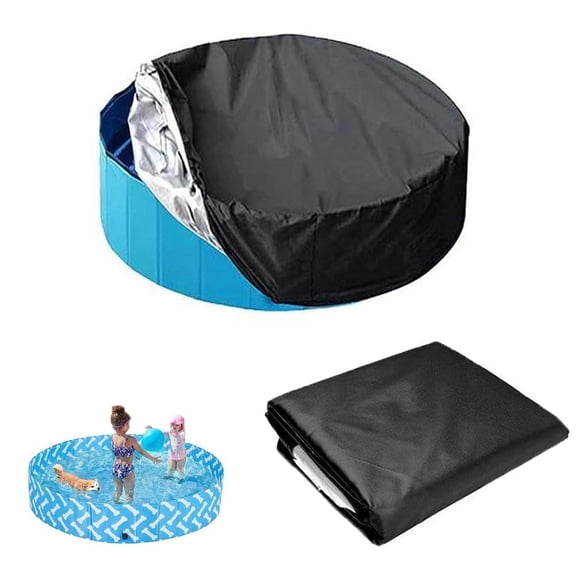 Round Pool Cover, 63in Foldable Round Dog Swimming Pool Cover, Anti-UV Dustproof Pool Safety Cover Fit for Pets Kids Bath Tub, Inflatable Pool, Black