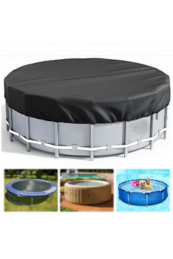Round Pool Cover 8 ft - Outdoor Swimming Pool Cover Waterproof Tarpaulin - Inflatable Pool Cover for Above Ground Pools Spa Hot Tub Trampoline
