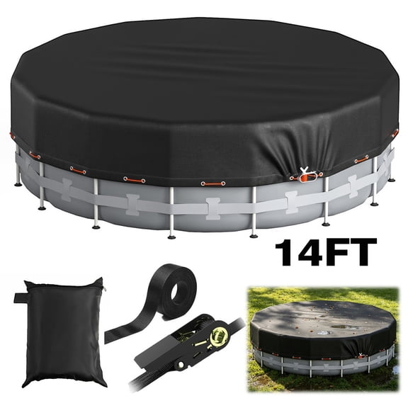Round Pool Cover, Solar Pool Covers for Above Ground Pools, Summer Pool Cover Protector with Steel Rope, Ideal for Waterproof and Dustproof, Black