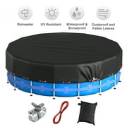 Round Pool Cover with Winch and Cable, 10FT Solar Pool Cover, Premium Black 420D Inflatable Pool Cover for Above Ground Pool Stability, Outdoor Backyard Pools, All Weather