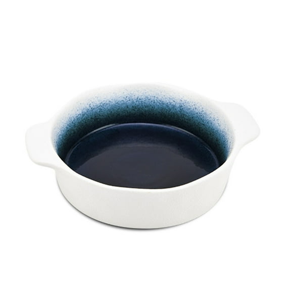 Round Porcelain Lasagna Plate, Ceramic Baking Tray With Handle, Casserole Bowl-White-Round