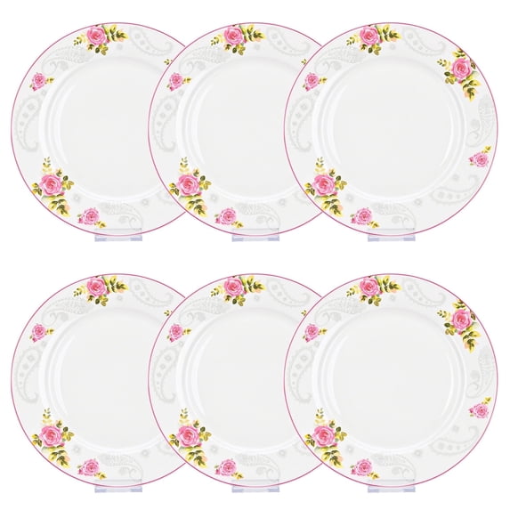 Round Porcelain Serving Plate English Rose Dinner Plate Set of 6 Appetizer Plates Salad Plate Set for Home & Kitchen 10.5" (26.5 cm)