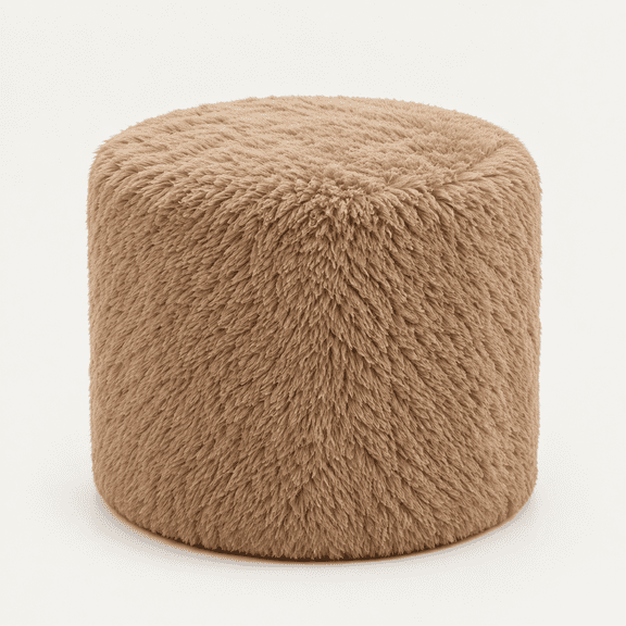 Round Portable Storage Ottoman Pouf, Faux Fur Foot Rest Stool Camel