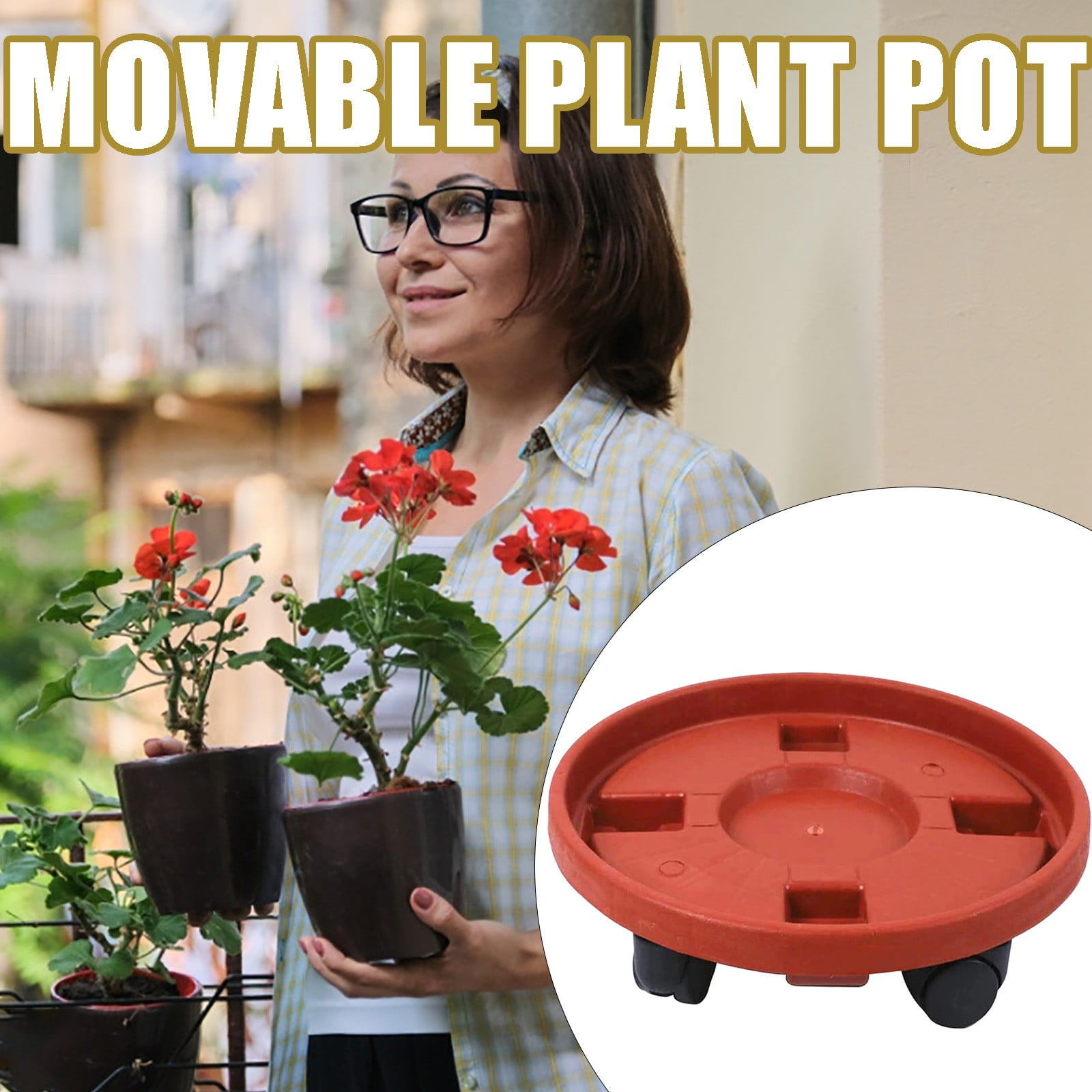 Round Potted Stand On Wheels Heavy Duty Flower Pot Rack On Rollers ...