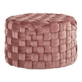 thumbnail image 1 of Round Pouf Foot Stool Ottoman, Modern Velvet Foot Rest for Couch, Upholstered Braided Ottoman for Living Room, Bedroom, Pink, 1 of 6