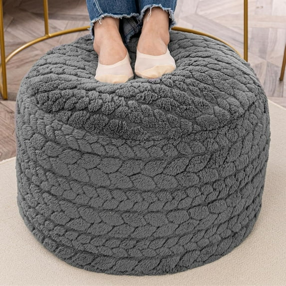 Round Pouf Ottoman 20 x 20 x 14 Inches Boho Floor Poof Home Decor Floor Pouffe Ottoman Foot Rest for Couch Sofa Bean Bag Chairs Living Room Bedroom Gray