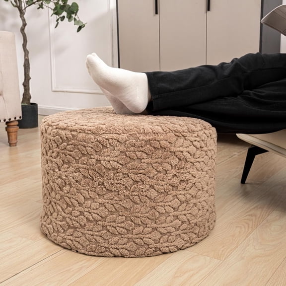 Round Pouf Ottoman 20 x 20 x 14 Inches Boho Poof Home Decor Floor Pouffe Ottoman Foot Rest for Couch Sofa Bean Bag Chairs Living Room Bedroom (Caramel)