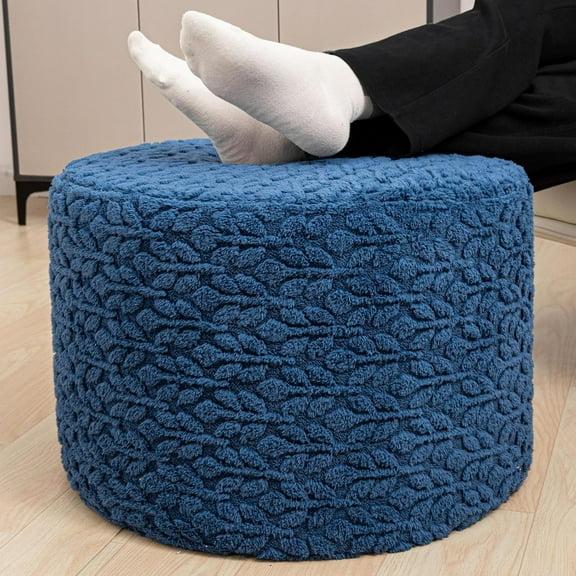 Round Pouf Ottoman 20 x 20 x 14 Inches Boho Poof Home Decor Floor Pouffe Ottoman Foot Rest for Couch Sofa Bean Bag Chairs Living Room Bedroom (Royal Blue)