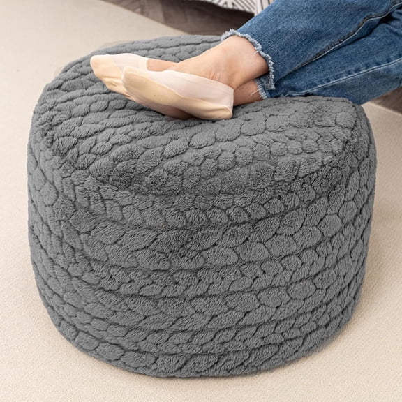 Round Pouf Ottoman 20 x 20 x 14 Inches Boho Poof Home Decor Floor Pouffe Ottoman Foot Rest for Couch Sofa Bean Bag Chairs Living Room Bedroom (Grey)